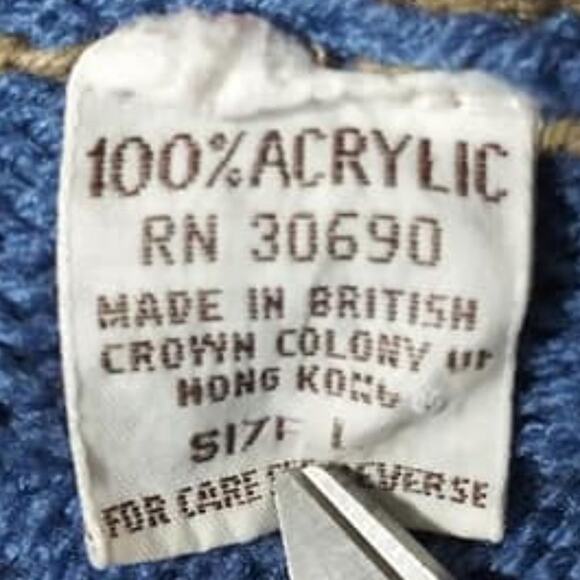 Vintage Country Suburbans Blue Tan Geometric Print Knit Grandma Sweater Sz Large - Picture 5 of 5